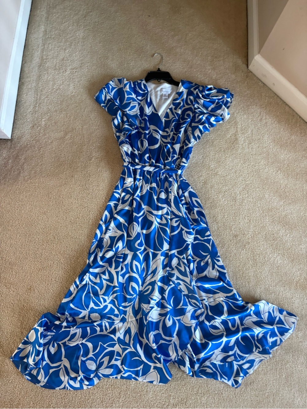 Blue & White Floral Wrap Maxi Dress - Women